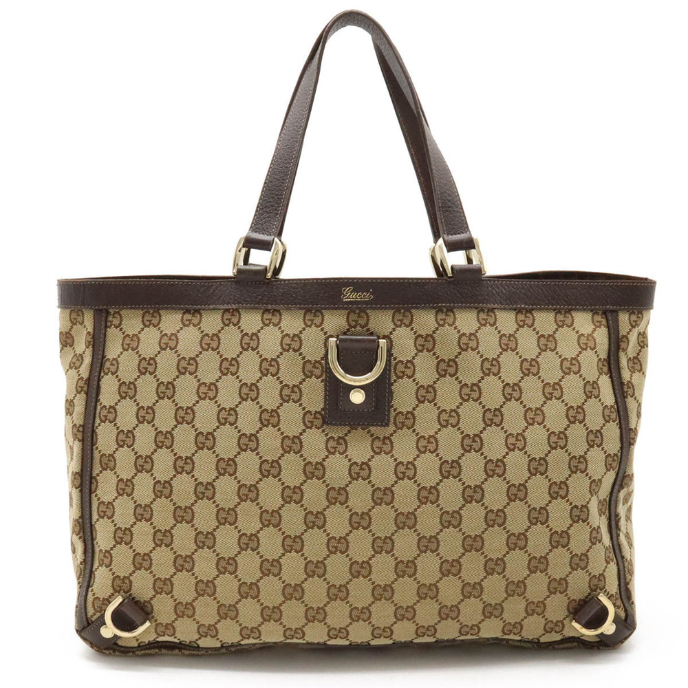 Gucci Abbey GG Canvas Tote Bag Shoulder Leather Beige Brown Cream